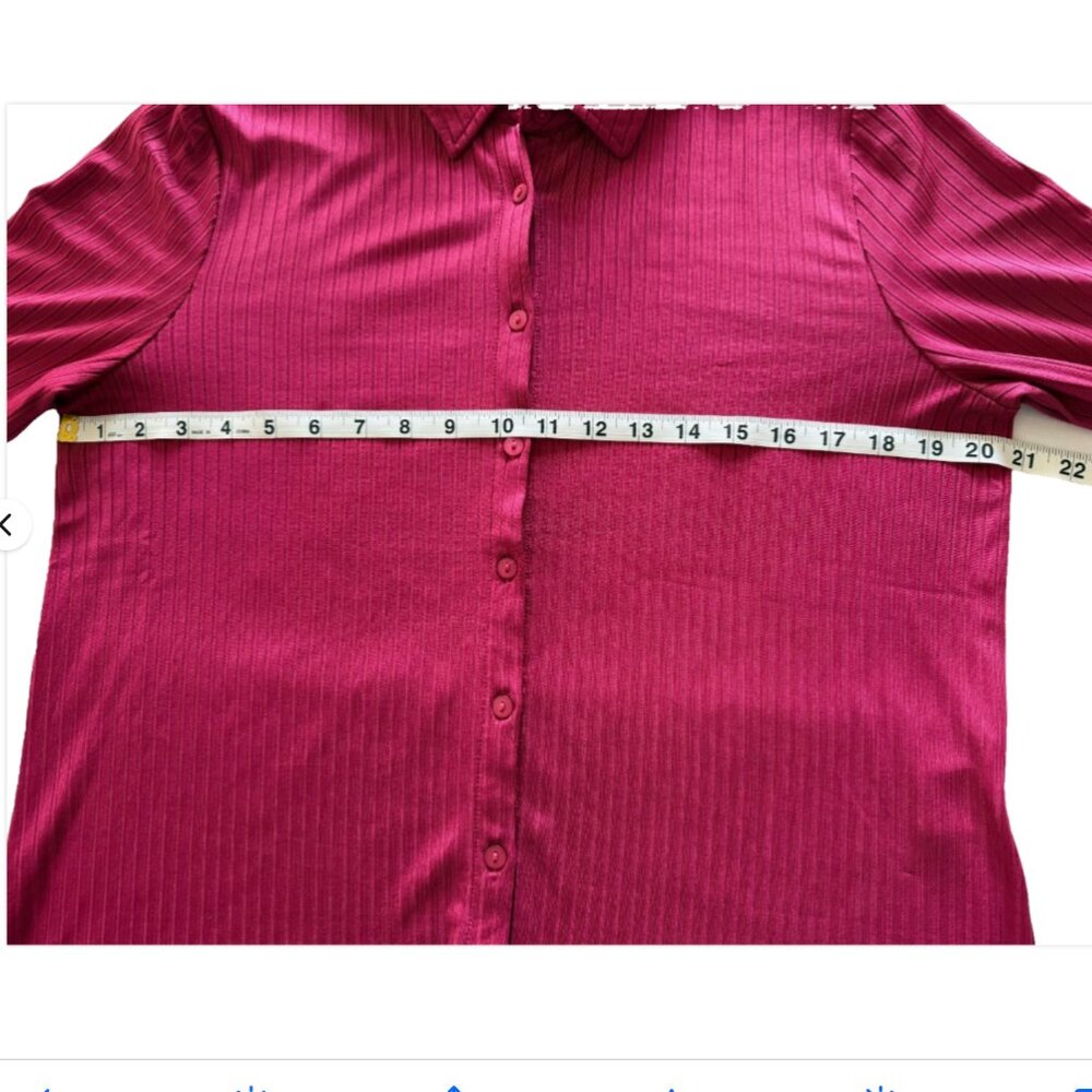Modern Works Fuschia Pink Women's M Button Up Shirt Ribbed Office Work Preppy - Picture 6 of 9